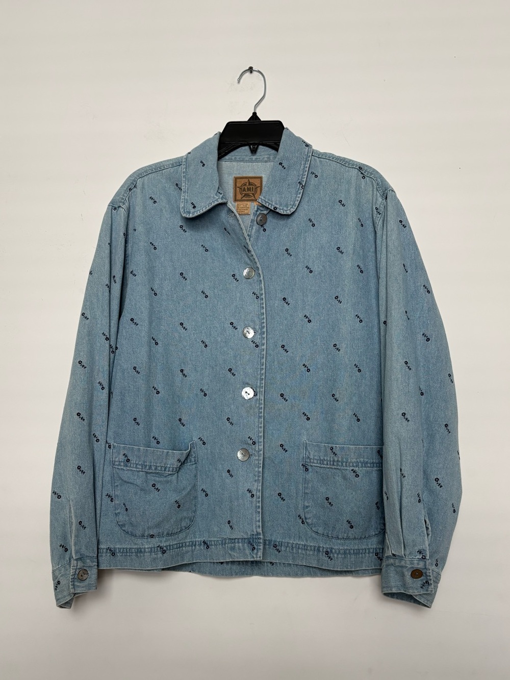 A.M.I 90s Vintage Denim Embroidered Floral Shirt Jacket Cotton Women’s XL